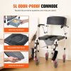 VEVOR Shower Commode Wheelchair with 4 Lockable Wheels, Footrests, Flip-up Arms, 3-Level Adjustable Height, 5L Removable Bucket, 350 LBS Capacity