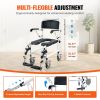 VEVOR Shower Commode Wheelchair with 4 Lockable Wheels, Footrests, Flip-up Arms, 3-Level Adjustable Height, 5L Removable Bucket, 350 LBS Capacity