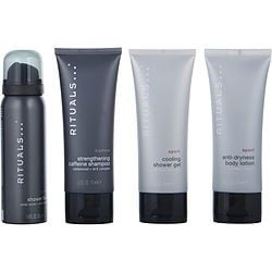 Rituals By Rituals (Rituals Homme Set: Shower Foam 1.7oz + Strenghtening Caffeine Shampoo 2.3oz + Sport Anti Dry Body Lotion 2.3oz + Sport Cooling Shower Gel 2.3oz --4pcs)